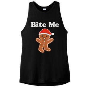 Funny Gingerbread Man Bite Me Christmas Cookie Costume Ladies PosiCharge Tri-Blend Wicking Tank