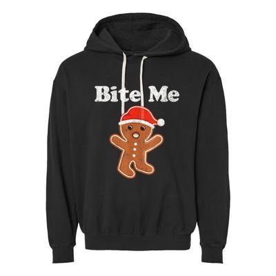 Funny Gingerbread Man Bite Me Christmas Cookie Costume Garment-Dyed Fleece Hoodie