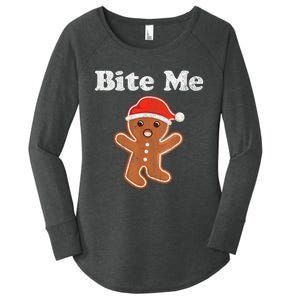 Funny Gingerbread Man Bite Me Christmas Cookie Costume Women's Perfect Tri Tunic Long Sleeve Shirt