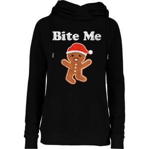 Funny Gingerbread Man Bite Me Christmas Cookie Costume Womens Funnel Neck Pullover Hood