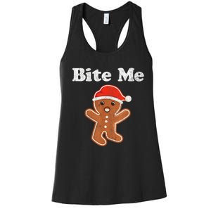 Funny Gingerbread Man Bite Me Christmas Cookie Costume Women's Racerback Tank