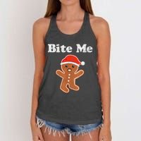 Funny Gingerbread Man Bite Me Christmas Cookie Costume Women's Knotted Racerback Tank