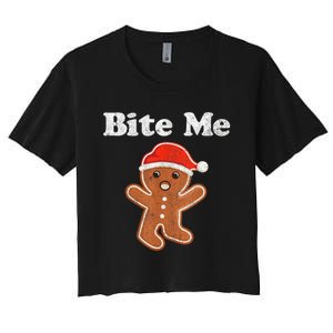 Funny Gingerbread Man Bite Me Christmas Cookie Costume Women's Crop Top Tee