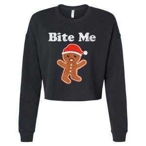 Funny Gingerbread Man Bite Me Christmas Cookie Costume Cropped Pullover Crew