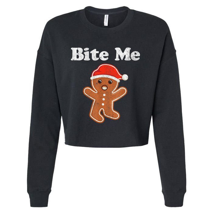 Funny Gingerbread Man Bite Me Christmas Cookie Costume Cropped Pullover Crew