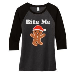 Funny Gingerbread Man Bite Me Christmas Cookie Costume Women's Tri-Blend 3/4-Sleeve Raglan Shirt