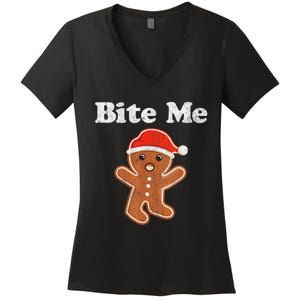 Funny Gingerbread Man Bite Me Christmas Cookie Costume Women's V-Neck T-Shirt