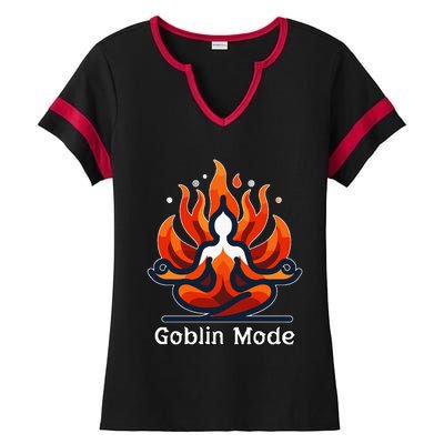 Funny Goblin Mode Spiritual Meditation Awakening Zen Buddha Ladies Halftime Notch Neck Tee