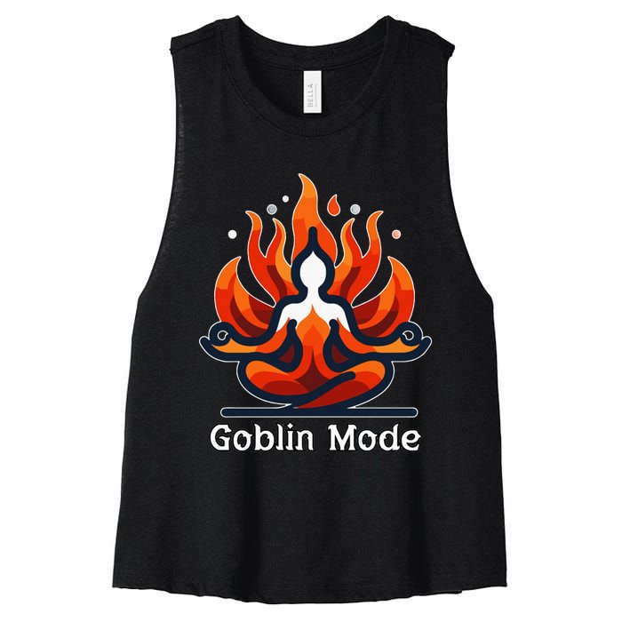 Funny Goblin Mode Spiritual Meditation Awakening Zen Buddha Women's Racerback Cropped Tank