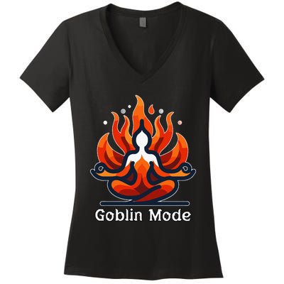 Funny Goblin Mode Spiritual Meditation Awakening Zen Buddha Women's V-Neck T-Shirt