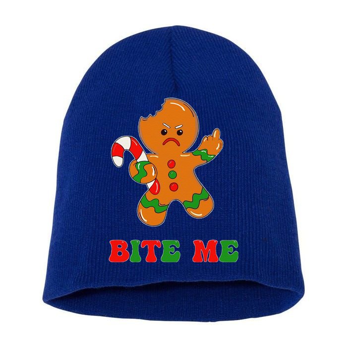 Funny Gingerbread Man Bite Me Christmas Cookie Costume Cute Short Acrylic Beanie