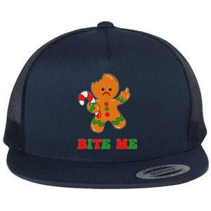 Funny Gingerbread Man Bite Me Christmas Cookie Costume Cute Flat Bill Trucker Hat