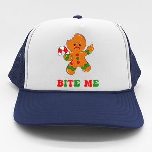 Funny Gingerbread Man Bite Me Christmas Cookie Costume Cute Trucker Hat