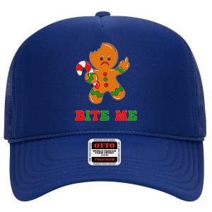 Funny Gingerbread Man Bite Me Christmas Cookie Costume Cute High Crown Mesh Back Trucker Hat