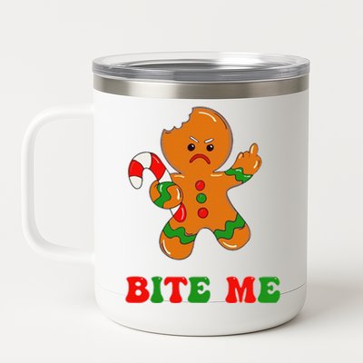 Funny Gingerbread Man Bite Me Christmas Cookie Costume Cute 12 oz Stainless Steel Tumbler Cup