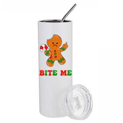 Funny Gingerbread Man Bite Me Christmas Cookie Costume Cute Stainless Steel Tumbler