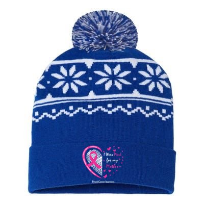 Funny Gift Mother I Wear Pink For My Mom Breast Cancer Awareness Gift USA-Made Snowflake Beanie