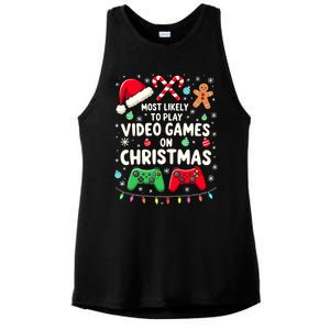 Funny Gamer Most Likely To Play Video Games Christmas Ladies PosiCharge Tri-Blend Wicking Tank