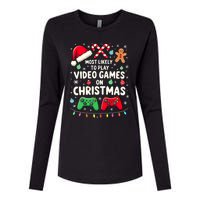 Funny Gamer Most Likely To Play Video Games Christmas Womens Cotton Relaxed Long Sleeve T-Shirt