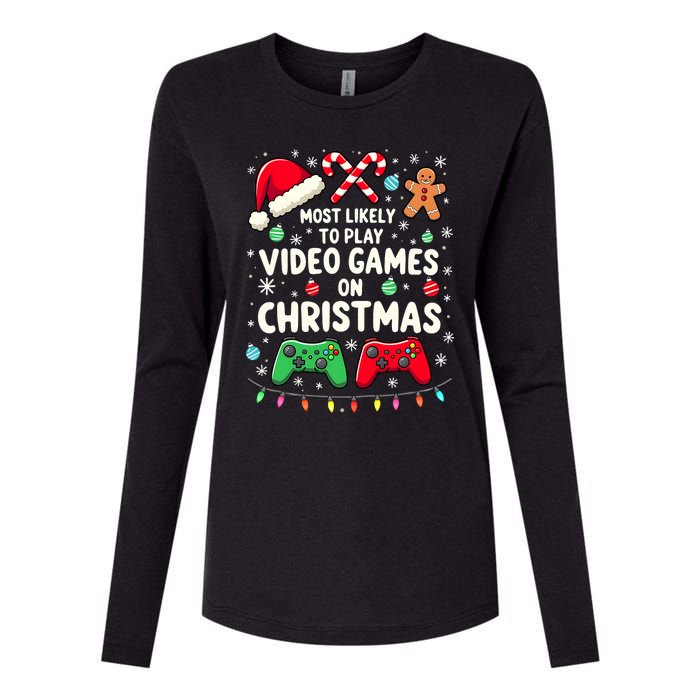 Funny Gamer Most Likely To Play Video Games Christmas Womens Cotton Relaxed Long Sleeve T-Shirt