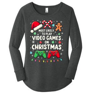 Funny Gamer Most Likely To Play Video Games Christmas Women's Perfect Tri Tunic Long Sleeve Shirt