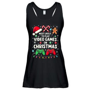 Funny Gamer Most Likely To Play Video Games Christmas Ladies Essential Flowy Tank