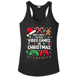 Funny Gamer Most Likely To Play Video Games Christmas Ladies PosiCharge Competitor Racerback Tank