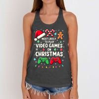 Funny Gamer Most Likely To Play Video Games Christmas Women's Knotted Racerback Tank