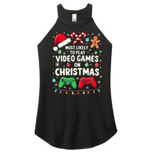 Funny Gamer Most Likely To Play Video Games Christmas Women's Perfect Tri Rocker Tank