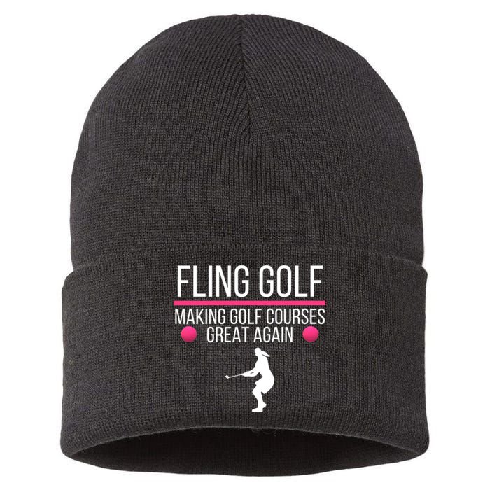 Fling Golf Making Golf Courses Great Again Funny Fling Golf Retro Fling Golf Sustainable Knit Beanie