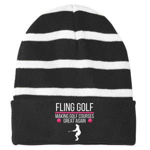 Fling Golf Making Golf Courses Great Again Funny Fling Golf Retro Fling Golf Striped Beanie with Solid Band