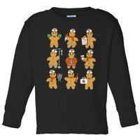 Funny Gingerbread Nurse Christmas Xmas Holiday Pajamas Retro Toddler Long Sleeve Shirt