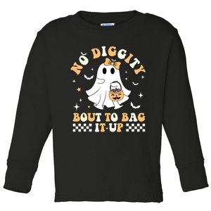 Funny Ghost No Diggity Bout To Bag It Up Spooky Halloween Toddler Long Sleeve Shirt