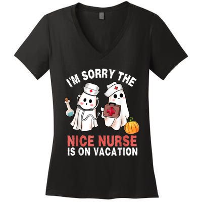 Funny Ghost Nurse Boo Nurse Halloween Costume Nursing Women's V-Neck T-Shirt