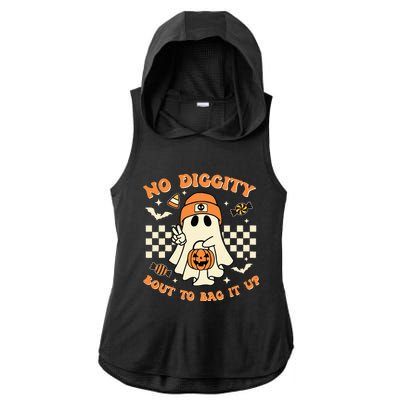 Funny Ghost No Diggity Bout To Bag It Up Spooky Halloween Ladies PosiCharge Tri-Blend Wicking Draft Hoodie Tank