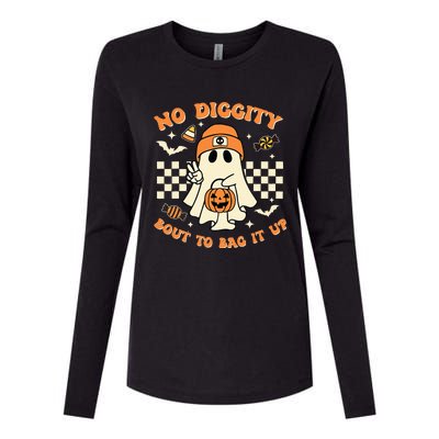 Funny Ghost No Diggity Bout To Bag It Up Spooky Halloween Womens Cotton Relaxed Long Sleeve T-Shirt