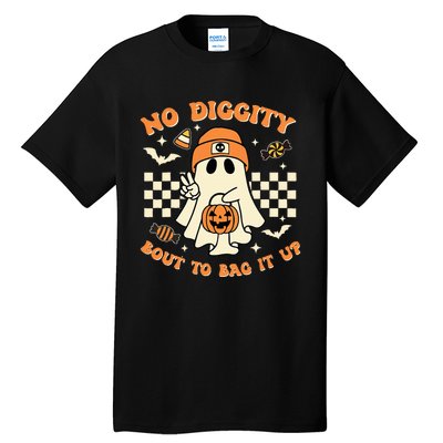 Funny Ghost No Diggity Bout To Bag It Up Spooky Halloween Tall T-Shirt