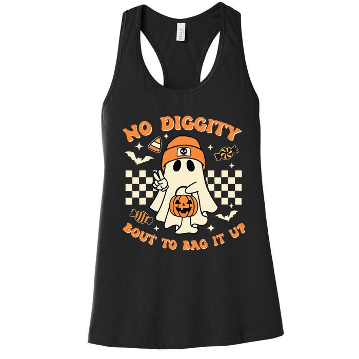 Funny Ghost No Diggity Bout To Bag It Up Spooky Halloween Women's Racerback Tank