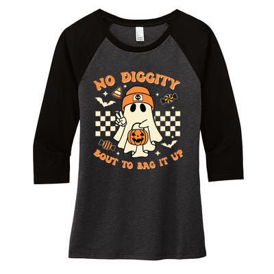 Funny Ghost No Diggity Bout To Bag It Up Spooky Halloween Women's Tri-Blend 3/4-Sleeve Raglan Shirt