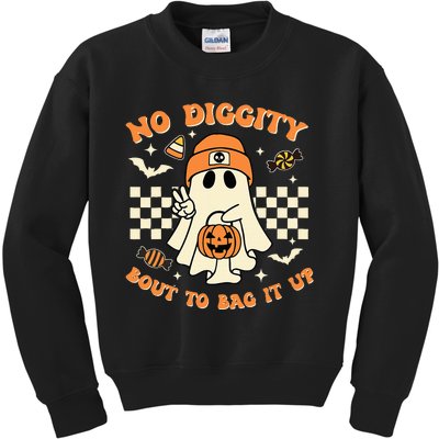 Funny Ghost No Diggity Bout To Bag It Up Spooky Halloween Kids Sweatshirt