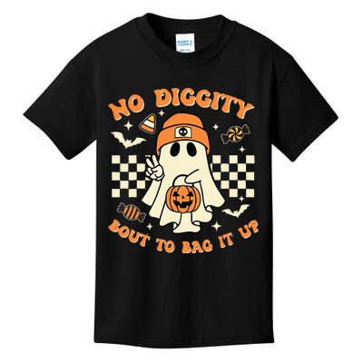 Funny Ghost No Diggity Bout To Bag It Up Spooky Halloween Kids T-Shirt