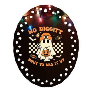 Funny Ghost No Diggity Bout To Bag It Up Spooky Halloween Ceramic Oval Ornament