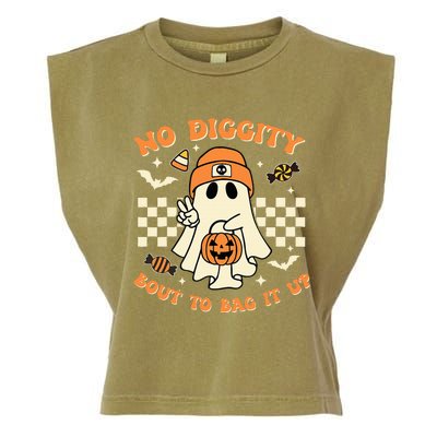 Funny Ghost No Diggity Bout To Bag It Up Spooky Halloween Garment-Dyed Women's Muscle Tee