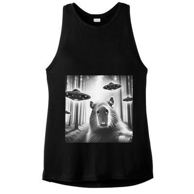 Funny Graphic Novelty Capybara Selfie With Ufo Weird Silly Ladies PosiCharge Tri-Blend Wicking Tank