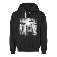 Funny Graphic Novelty Capybara Selfie With Ufo Weird Silly Garment-Dyed Fleece Hoodie