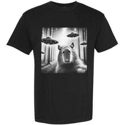 Funny Graphic Novelty Capybara Selfie With Ufo Weird Silly Garment-Dyed Heavyweight T-Shirt
