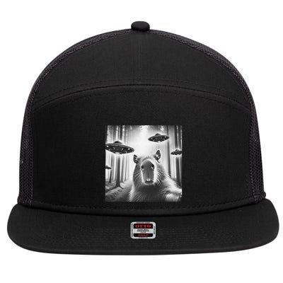 Funny Graphic Novelty Capybara Selfie With Ufo Weird Silly 7 Panel Mesh Trucker Snapback Hat