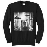 Funny Graphic Novelty Capybara Selfie With Ufo Weird Silly Sweatshirt