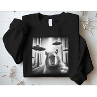 Funny Graphic Novelty Capybara Selfie With Ufo Weird Silly Sweatshirt