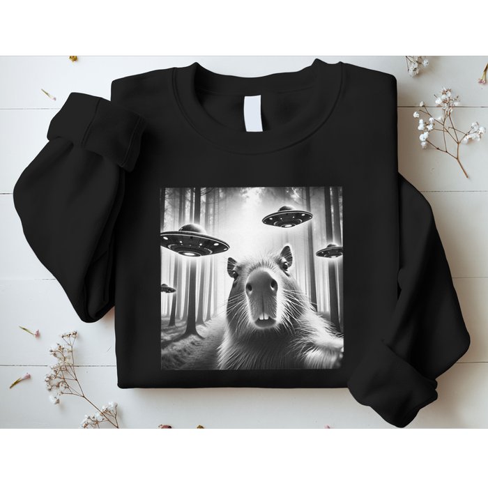 Funny Graphic Novelty Capybara Selfie With Ufo Weird Silly Sweatshirt